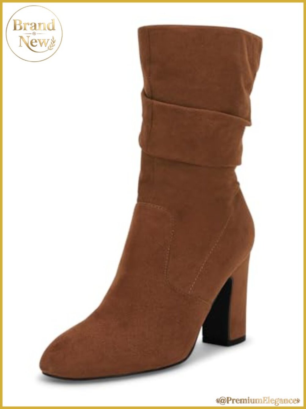 Mid Calf Slouchy Suede High Heel Stacked Chunky Block Boots